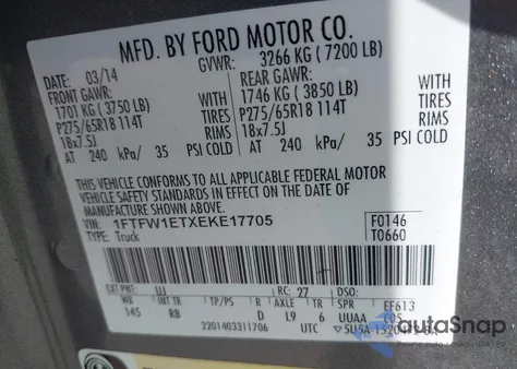 2014 Ford F-150 Fx4 из США, поврежденный, VIN 1FTFW1ETXEKE17705